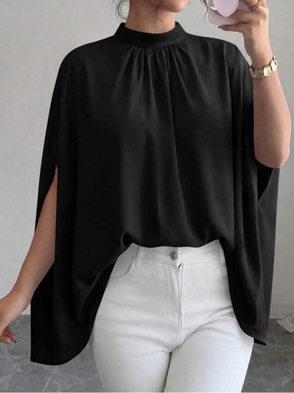 Elegant Black Women's Draped Top
